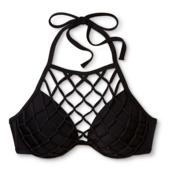 NWT Shade & Shore 36B Padded Fishnet Macrame Netted Bikini Top - Picture 1 of 5